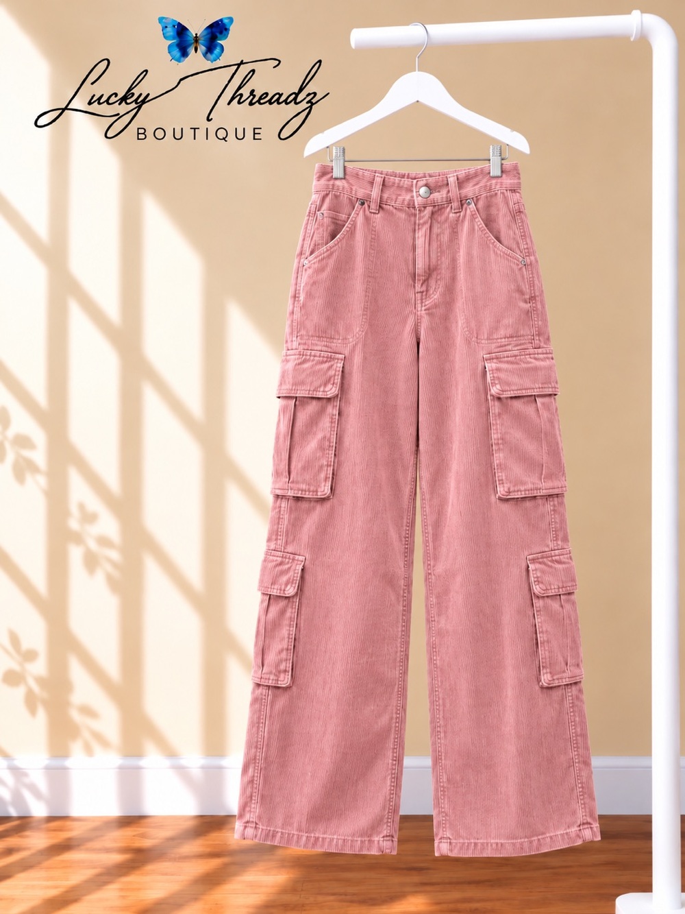 American Eagle Super High Rise Baggy Wide Leg Corduroy Cargo Pants Pink 0 Short